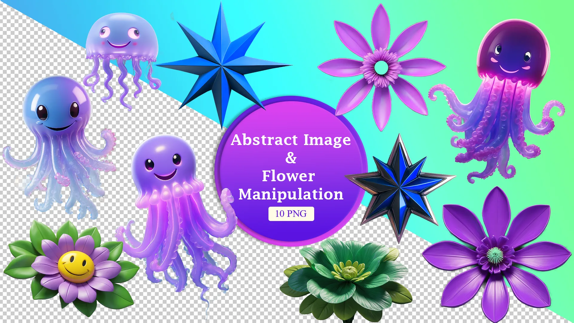 Enchanting Sea Creatures and Blossoms PNG Pack image